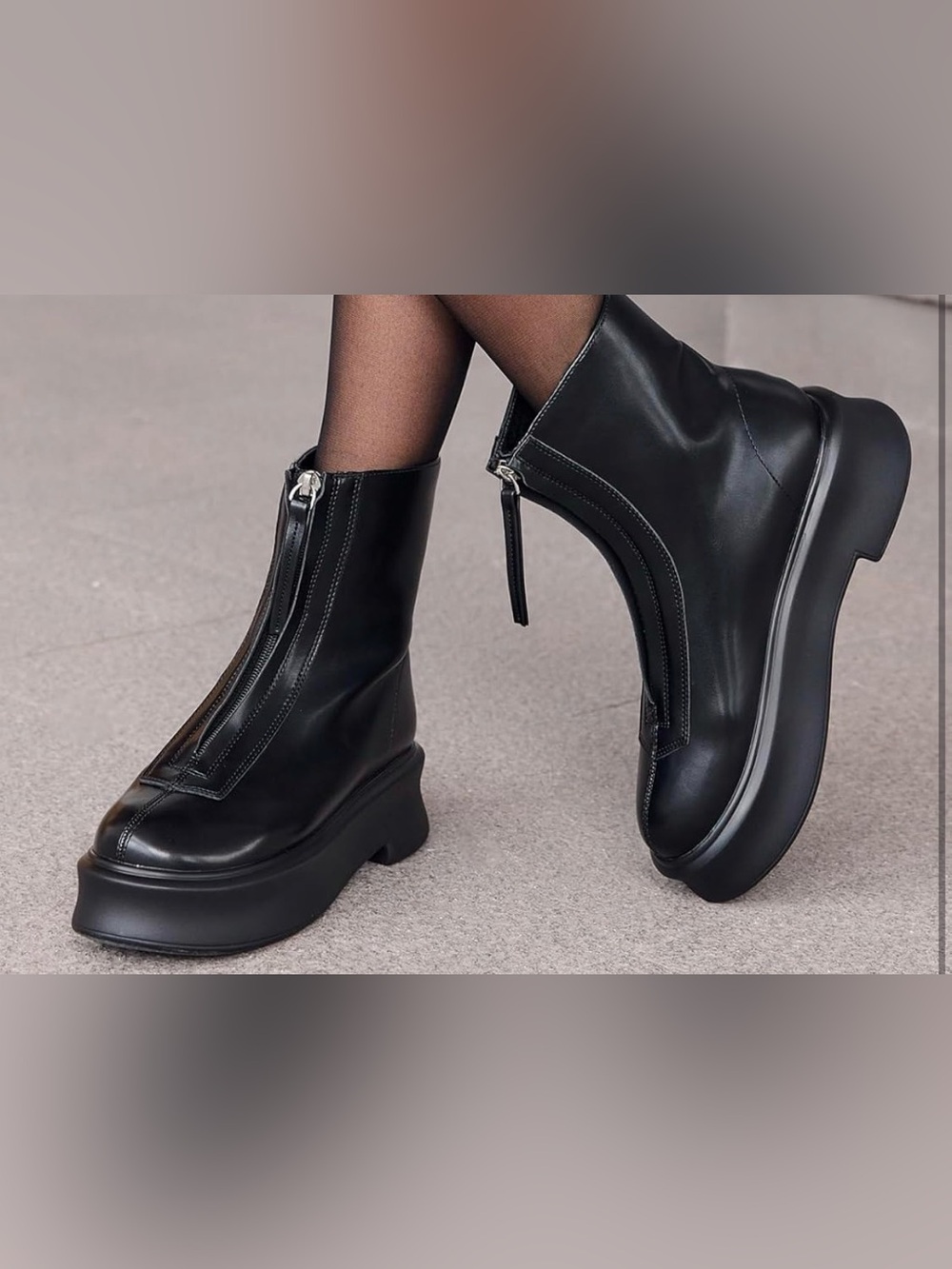Front Zip Ankle Boots Comfortable Platform Flat Chunky Heel Booties Round Toe.